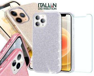 Cover Glitter + Vetro per Apple iPhone 16 15 14 13 12 11 X Pro Mini Max Custodia - Immagine 1 di 4