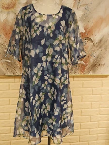 NWT GORGEOUS UNBRANDED LINED DRESS SZ XXL 2 PC. SHEER TOPPER BLUE FLORAL DRESS - Picture 1 of 8