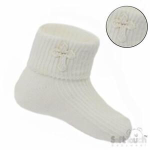 Baby Boys Girls Christening Socks Ivory(Cream) Embroidered Cross 0-6 6-12 Months