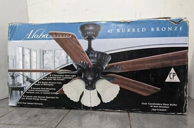 New Old Stock - Aloha Breeze 42" Rubbed Bronze 3-Light Ceiling Fan 3-Speed - Image 1 of 4