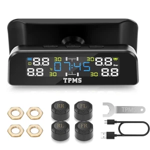 Wireless Car Solar Tyre Pressure Monitoring System TPMS 6 Alarm Modes Waterproof - Picture 1 of 10