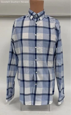 Express Men's Blue Plaid Button Up Long Sleeve - Size M - Image 1 of 4