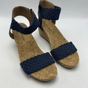 Lucky Brand Sandals Womens 8 M Kierony Wedge Blue Ankle Strap Casual - Picture 1 of 10