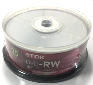 TDK DVD+RW 4X 4.7GB 25 Pack Mandrino DVD Riscrivibile NUOVO SIGILLATO - Foto 1 di 4