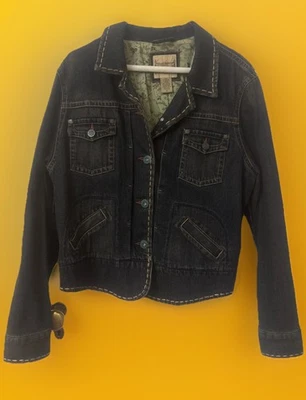 Ruff Hewn Women's XL Dark Blue Denim Jean Jacket Embellished Blue Button Unique - Image 1 of 4