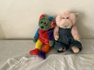 TY Beanie Baby - FRANKENTEDDY Bär (rote & lila Füße) & Penelope Schwein - Bild 1 von 11