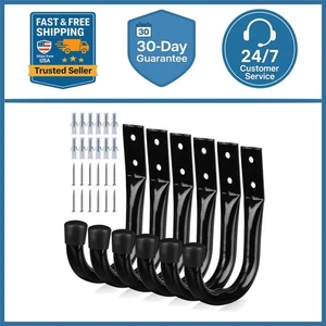 6 Pack Heavy Duty Garage Hooks 40LB J Utility Wall Mount Hooks Metal Black - Picture 1 of 10