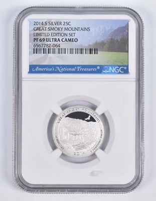 2014-S Silver PF69 Great Smoky Mountains Quarter Limited Edition NGC *1980 - Image 1 of 4