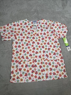 Landau Women’s Medical Scrub Strawberries And Flowers Design Size Medium NWT - Image 1 of 4
