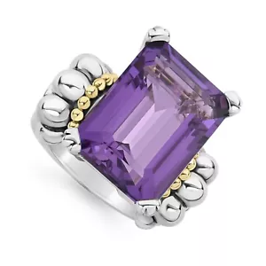 Anillo Amatista Corte Esmeralda Extra Grande Glaciar LAGOS en Plata de Ley Talla 7 - Imagen 1 de 5