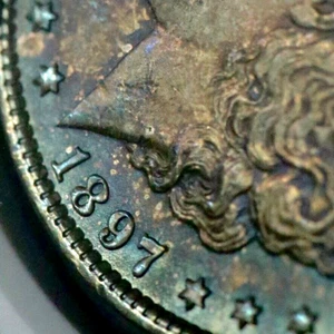 1897-P Morgan Silver One $1 Dollar - NGC MS 64 - Nice Colorful Toning!  CC557 - Picture 1 of 8