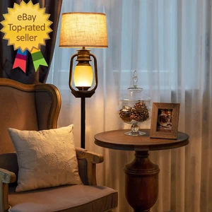 Farmhouse Floor Lamp with Night Light, Rustic Standing Lamps for Living Room - Picture 1 of 8