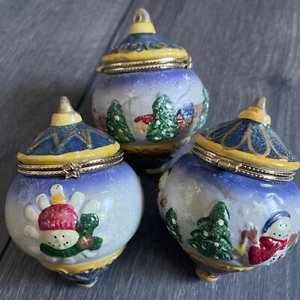 Christmas ORNAMENT Snowman /Christmas Tree  trinket box Ball Bulb opens up - Picture 1 of 4