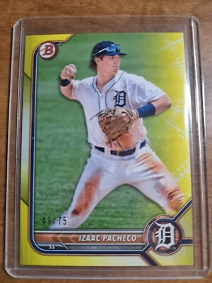  2022 Bowman  IZAAC PACHECO YELLOW Paper #/75 Rookie RC - Image 1 of 2