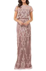 JS COLLECTIONS Scallop Embroidered Blouson Evening Dress In Blush SZ 4 NEW - Picture 1 of 3