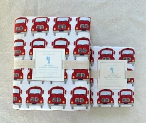 POTTERY BARN KIDS Fire Truck twin duvet cover sham 2pc red yellow grey white - Picture 1 of 2
