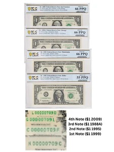 $1 Set of 4 MATCHING SERIAL NUMBERS (00000709) PCGS Graded 66/66/66/55 Gem UNC - Picture 1 of 1