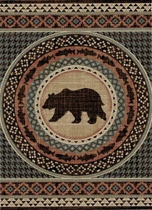 American Asheville Blue Brown Black Bear Area Rug 5'3"x7'3" Lodge FREE SHIPPING - Picture 1 of 1