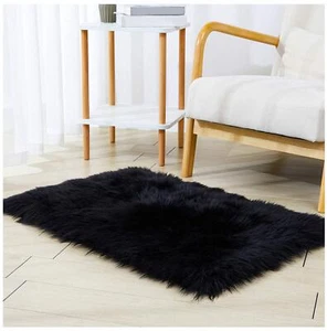 Faux Sheepskin Fur Fuzzy Rug with Rug Grippers for Black Area Rug 2x3 Ft Rect... - Picture 1 of 5
