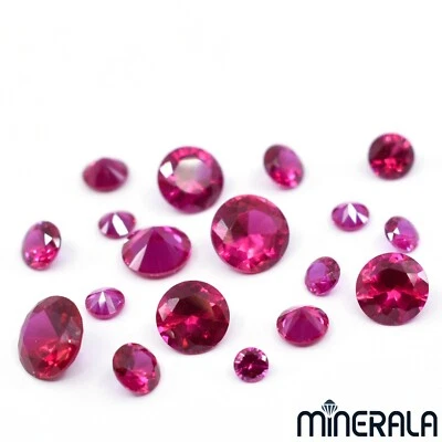RUBY CORUNDUM LAB CREATED ROUND FACETED LOOSE GEMSTONE 1mm - 16mm WP0277C - Image 1 of 4