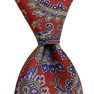 DANIEL CREMIEUX Sevenfold Men's Silk Necktie ITALY Luxury FLORAL Red/Gray NWT - Picture 1 of 5