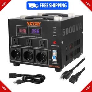 VEVOR 5000W Voltage Converter, Step Up/Down 110V-220V, US/EU Outlets, USB Port - Picture 1 of 13