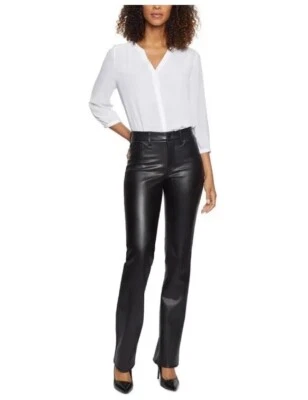 NUEVO NYDJ Talla 18P 18 Petite Marilyn Negro Imitación Cuero Sólido Pierna Recta Pantalones Foto 1 de 4