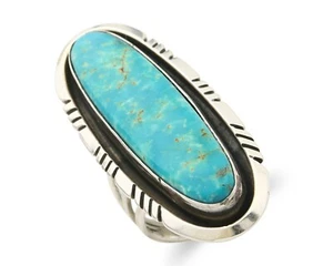 Navajo Ring 925 Sterling Natural Mined Turquoise Signed USA C.80's Size 7.5 - Picture 1 of 7
