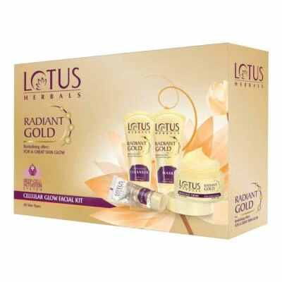 Kit facial Lotus Herbal Radiant Gold Cellular Glow, 170 gm Foto 1 de 2