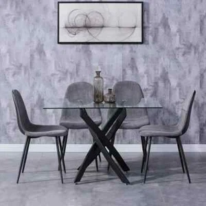 GOLDFAN Tempered Glass Dining Table with Metal Legs, Modern Rectangular Kitchen - Picture 1 of 6