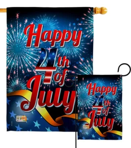 Happy 4Th July Garden Flag Fourth Night Firework America USA Hosue Yard Banner - Picture 1 of 13