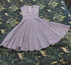 HELL BUNNY VIXON Purple Gingham Dress Size XS Vintage Retro 50s Pinup Dress - Picture 1 of 5