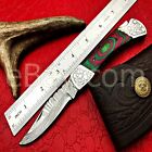 7" Hand Forged Damascus Steel Hunting Skinner Folding Knife W/sheath -264
