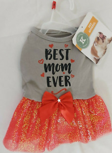 Dog Dress Small PET APPAREL Best Mom Ever Grey with Orange Tutu 
