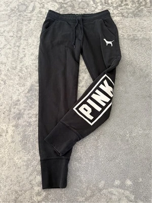 VS PINK Campus Joggers Sweatpants Victoria’s Secret Black Double Logo S - Image 1 of 4
