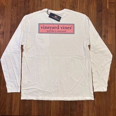 Vineyard Vines Long Sleeve T-Shirt Men’s Large White Classic Box Logo Pocket Tee - Image 1 of 4