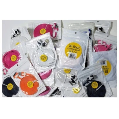 Flat Noodle Data Sync Charging cable for iPhone 3/3g/3gs/4/4g/4s/iPod 10ft/10pc - Image 1 of 4