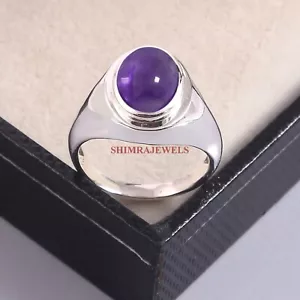 Natural Amethyst Gemstone With 14K White Gold Plated Silver Men's Ring #1155 - Picture 1 of 11