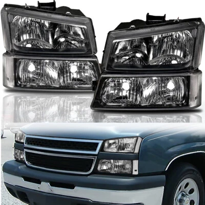 Headlights For 2003-2007 Chevy Silverado Avalanche 1500 Black+Signal Bumper Lamp Foto 1 de 4