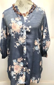 Chico's Women's Blue Floral Boho Button Down Blouse Flowy Light (Sz 0:S 4/5) - Picture 1 of 8
