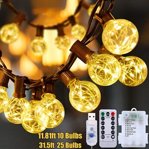 8 Modes Outdoor String Light 10/25LED G40 Bulbs Festoon Light Garden Party Timer - Picture 1 of 20