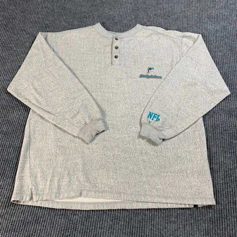 VTG Miami Dolphins Sweatshirt Mens XL Gray Henley Embroidered NFL Football 90s Cover