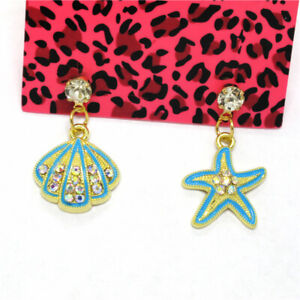 New Betsey Johnson Green Enamel Cute Starfish Crystal Women Stand Earrings