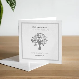 Tarjeta hecha a mano de aniversario de boda de acero personalizada con amor en tu 11o aniversario - Imagen 1 de 2