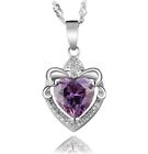 Sterling Silver Purple Heart Amethyst Cz Pendant Necklace 18" Chain Christmas 