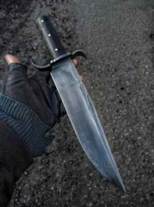 CUSTOM HANDMADE CARBON STEEL HUNTING BOWIE KNIFE WITH MICARTA HANDLE & SHEATH - Afbeelding 1 van 4