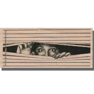 Sello de goma montado, mirando a través de persianas de ventana, ojos, dama, mujer, hombre, mano - Imagen 1 de 3