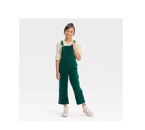Girls' Corduroy Wide Leg Overalls - Cat & Jack Forest Green - Picture 1 of 3
