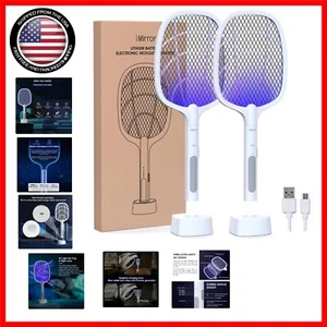 Dual Pack Rechargeable Fly Swatter with Mosquito Lamp - Safe and Easy Cleanup - Picture 1 of 9