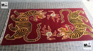 Hand Knotted Tibetan Tiger Rug carpet Wool 3ft x 6ft Handmade Rectangle Red - Picture 1 of 6
